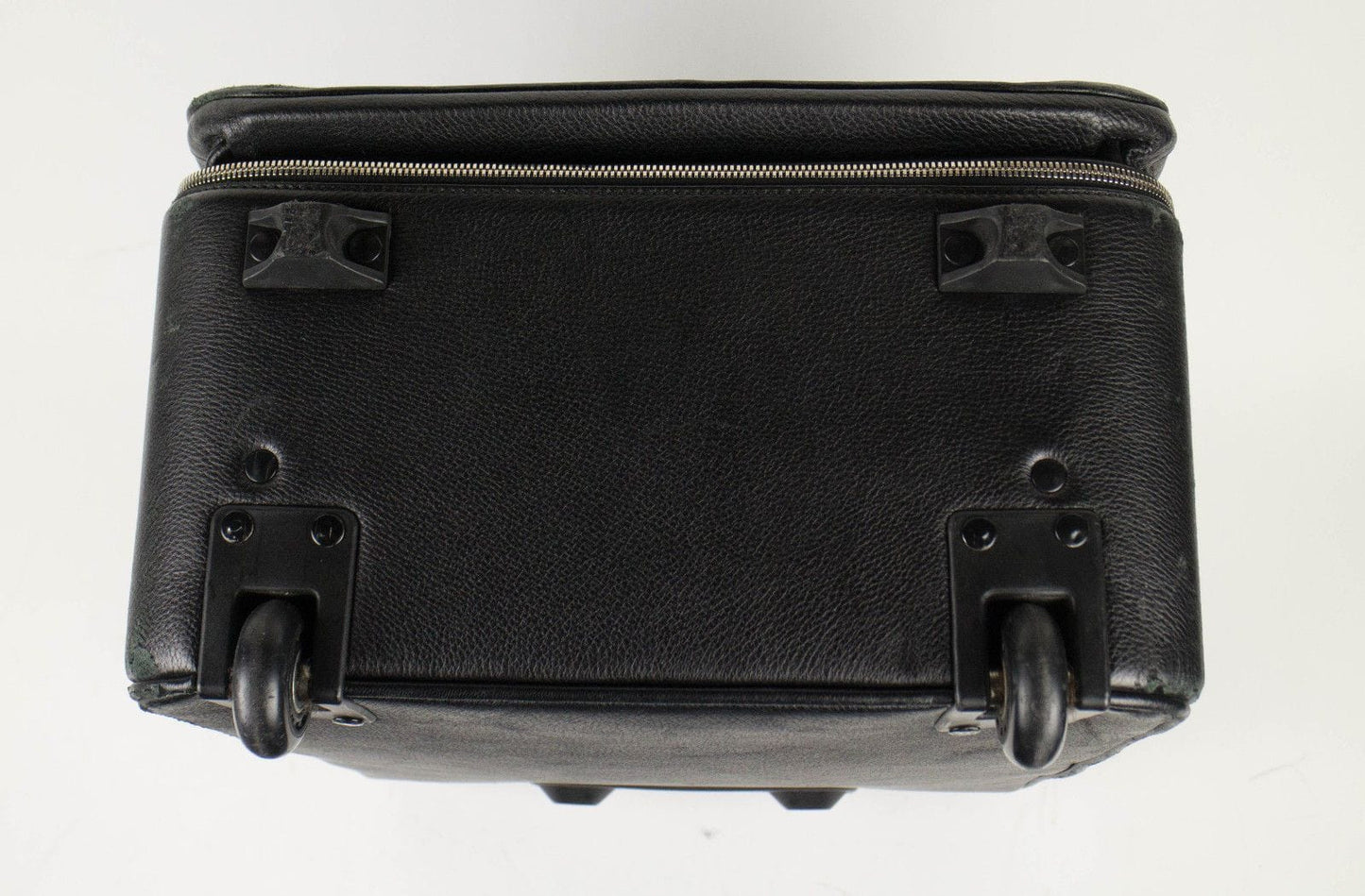 Pebbled Leather Trolley Rolling Suitcase - Black