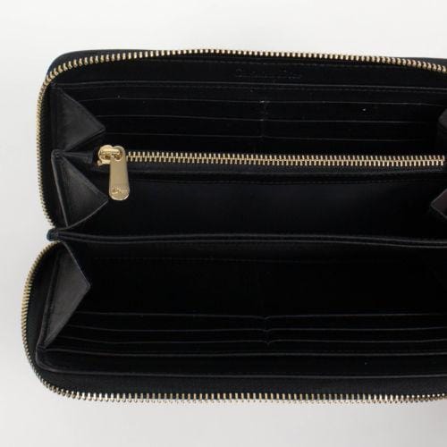 Black Leather Zip Around Wallet Clutch