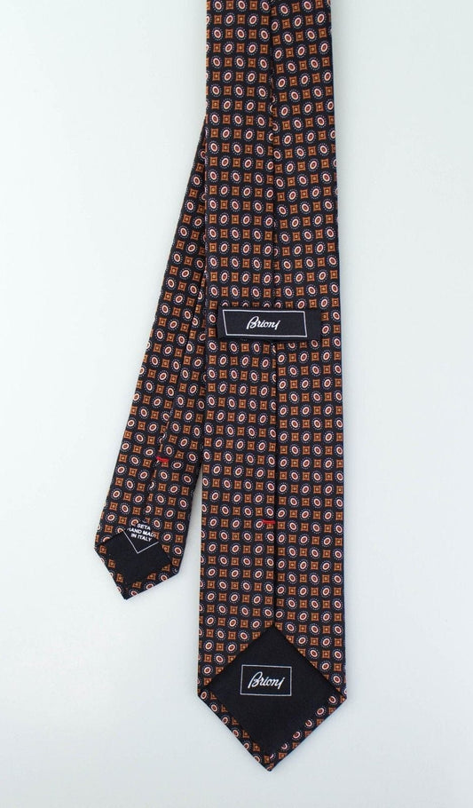 Brown With Geometric Pattern 100% Silk Neck Tie