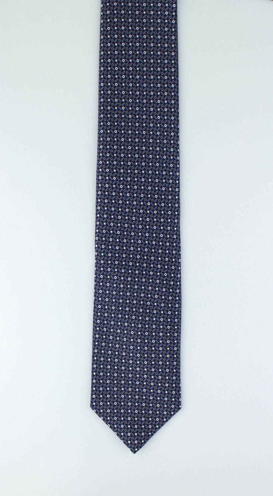 Blue With Geometric Pattern 100% Silk Neck Tie
