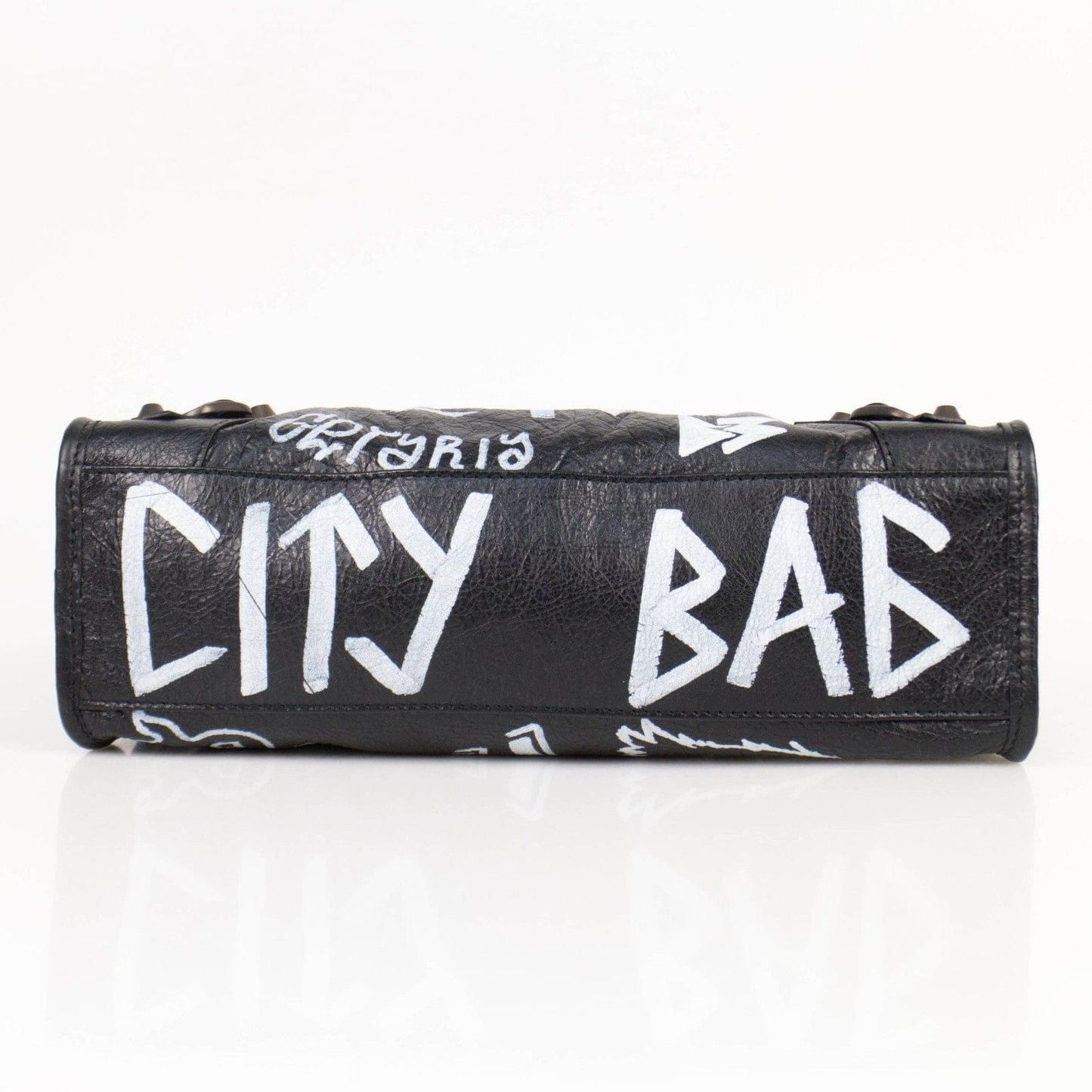 Black/White Leather Grafitti Small City Satchel Bag