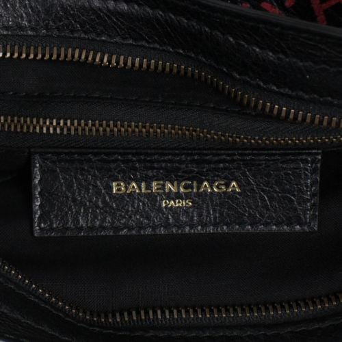 Black Leather Classic Arena Graffiti Small Satchel Bag