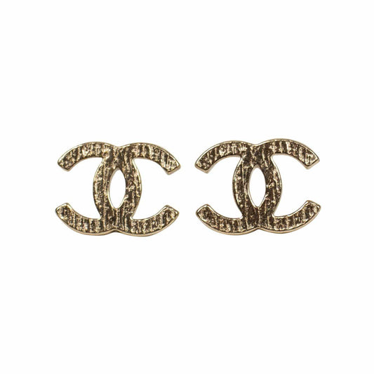 Textured CC Medium Stud Earrings - Gold