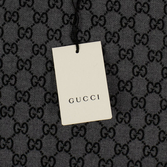 Wool Double Jacquard GG Scarf - Dark Gray And Black