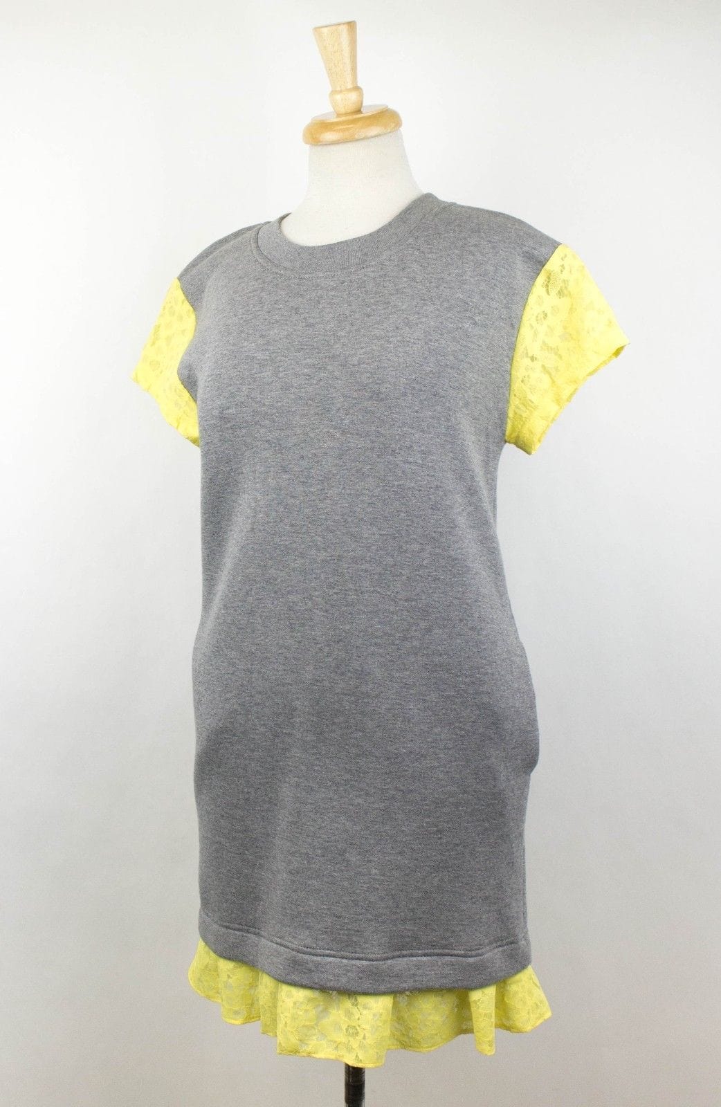 Ruffle Hem Short Sleeve Dress - Gray / Yellow