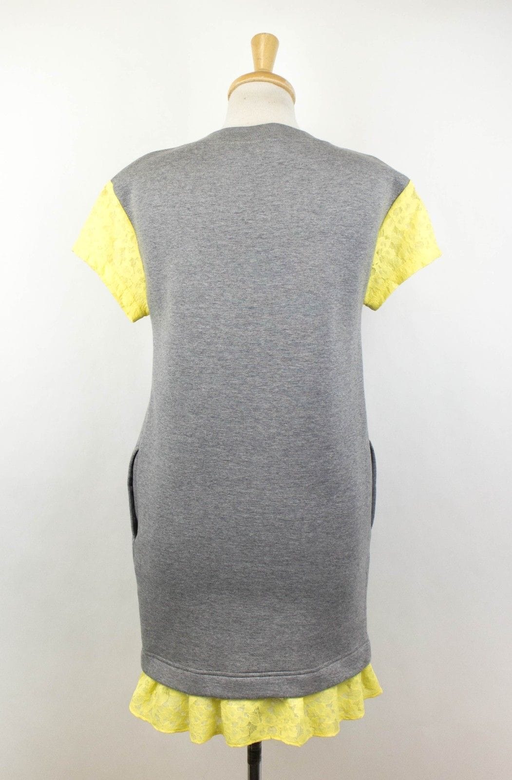 Ruffle Hem Short Sleeve Dress - Gray / Yellow