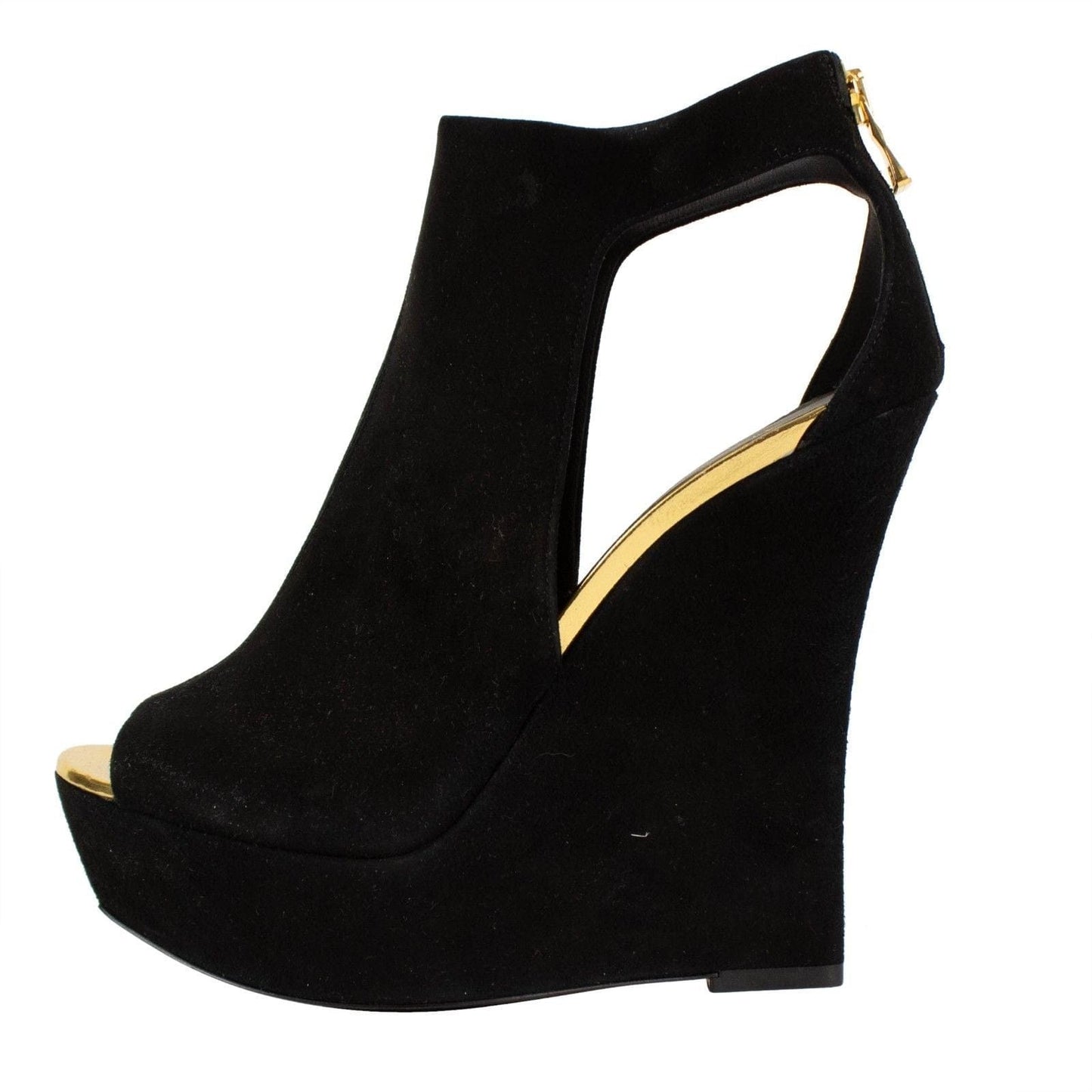 Amaya Suede Cutout Platform Wedges - Black