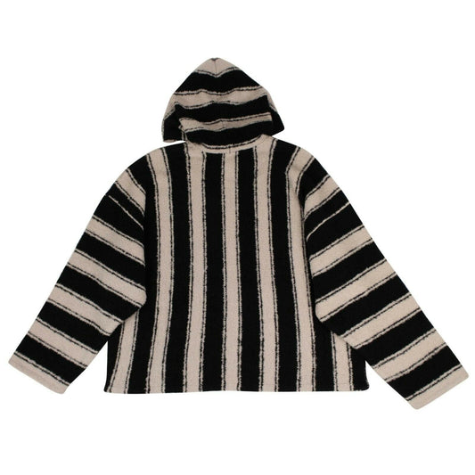 Baja Wool Striped Knit Hoodie Sweater - Black / White