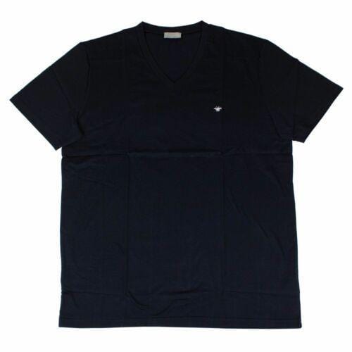 Bee Logo V-Neck Cotton T-Shirt - Navy