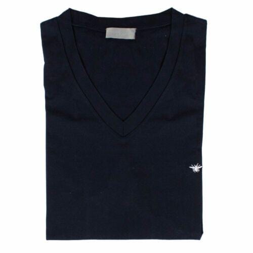Bee Logo V-Neck Cotton T-Shirt - Navy
