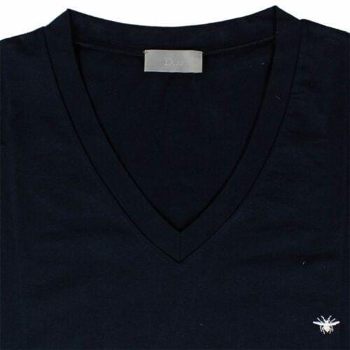 Bee Logo V-Neck Cotton T-Shirt - Navy