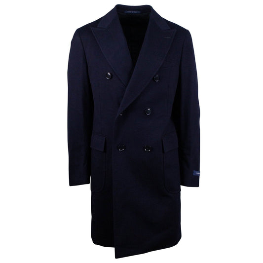 Blue Wool Double Breasted Wool Slim Fit Coat
