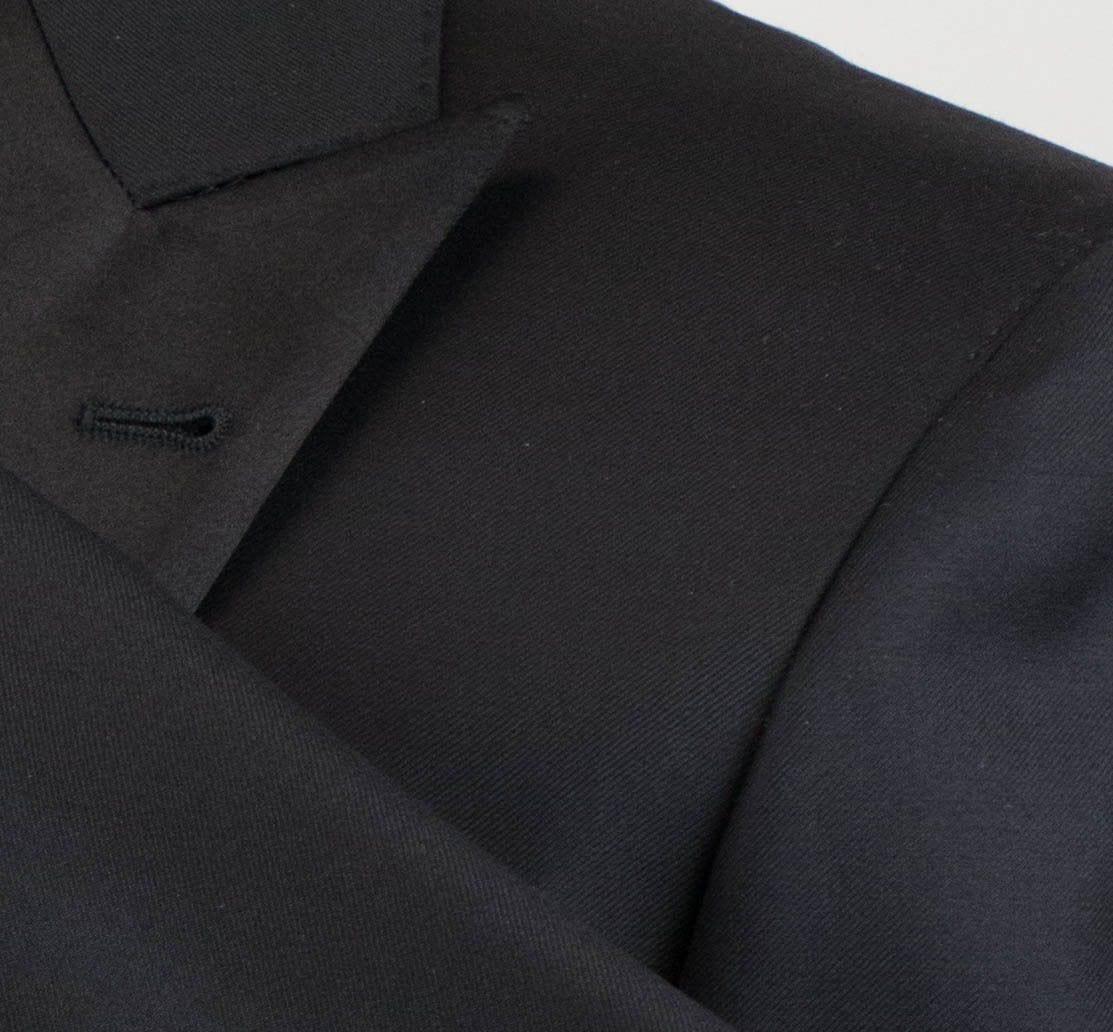 Wool 2 Button Tuxedo Suit - Black
