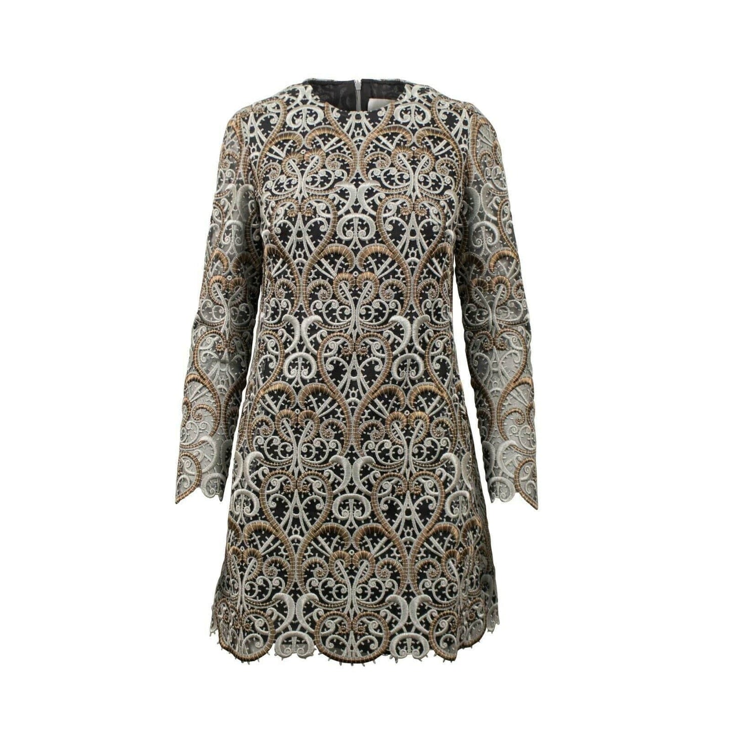 Embroidered Long Sleeve Dress - Gold / Silver