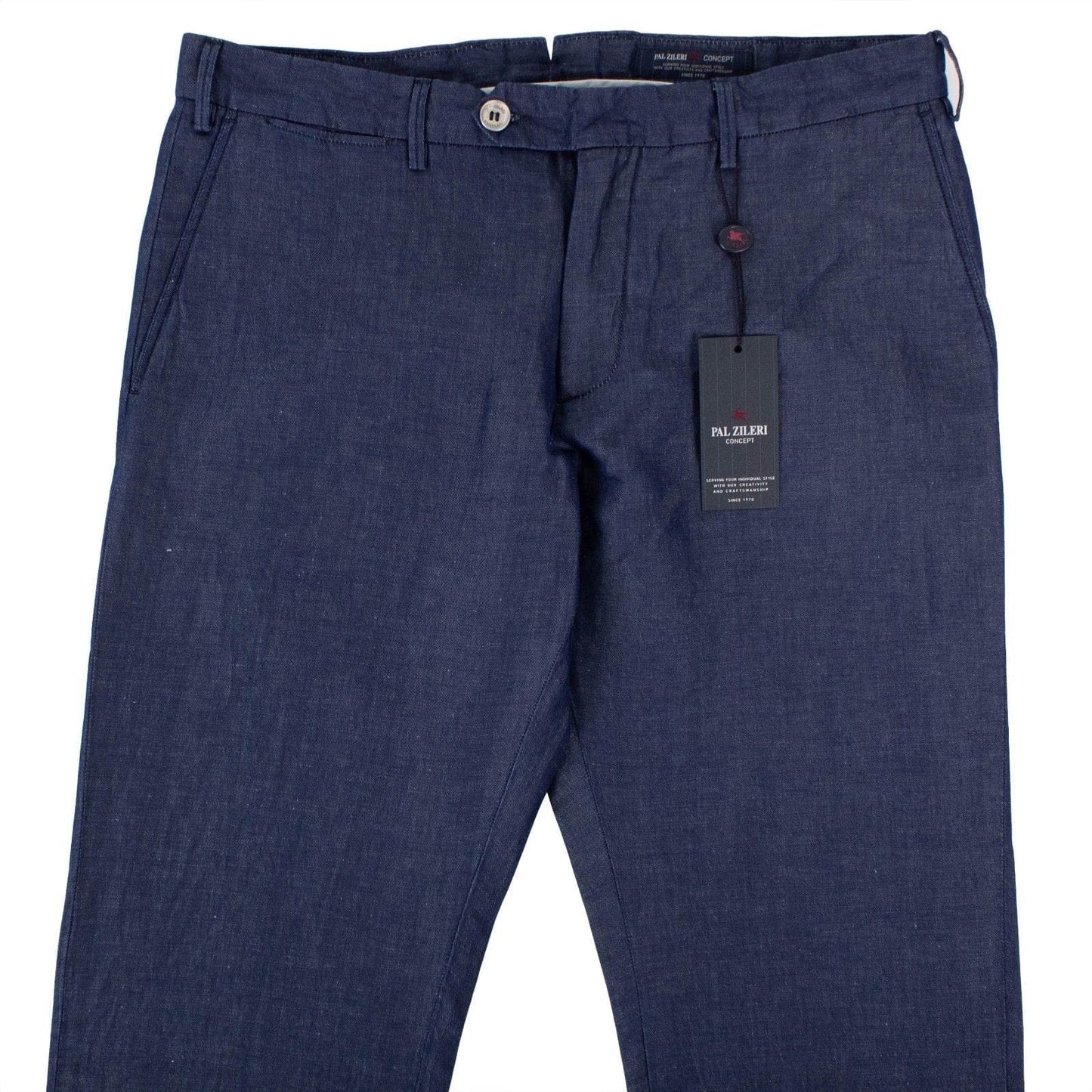 Blue Cotton Blend Dress Pants