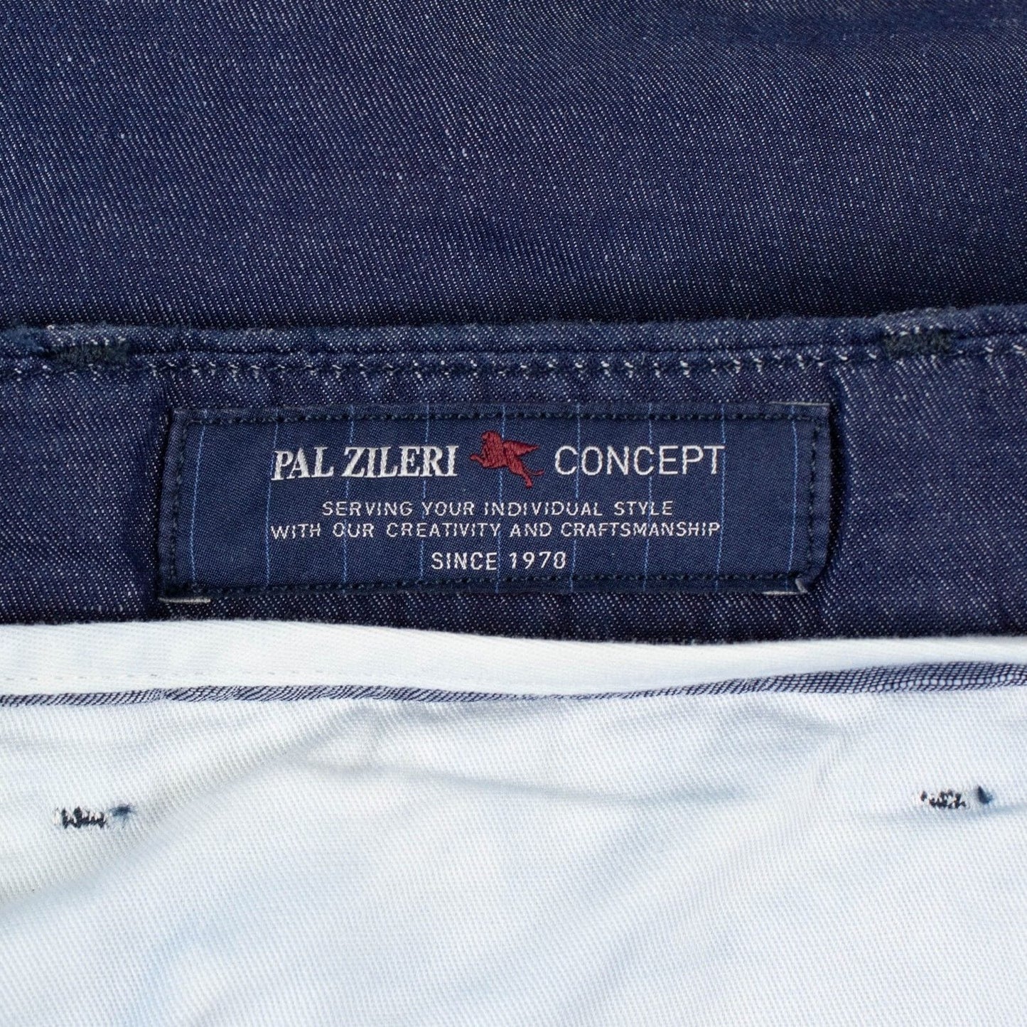 Blue Cotton Blend Dress Pants