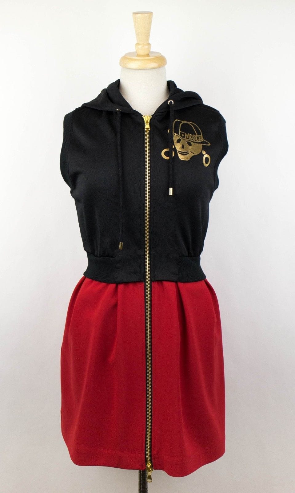 Moschino x Jeremy Scott Sleeveless Front Zip Hooded Dress - Black / Red