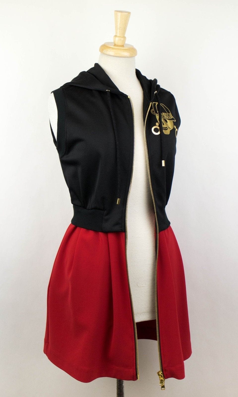 Moschino x Jeremy Scott Sleeveless Front Zip Hooded Dress - Black / Red