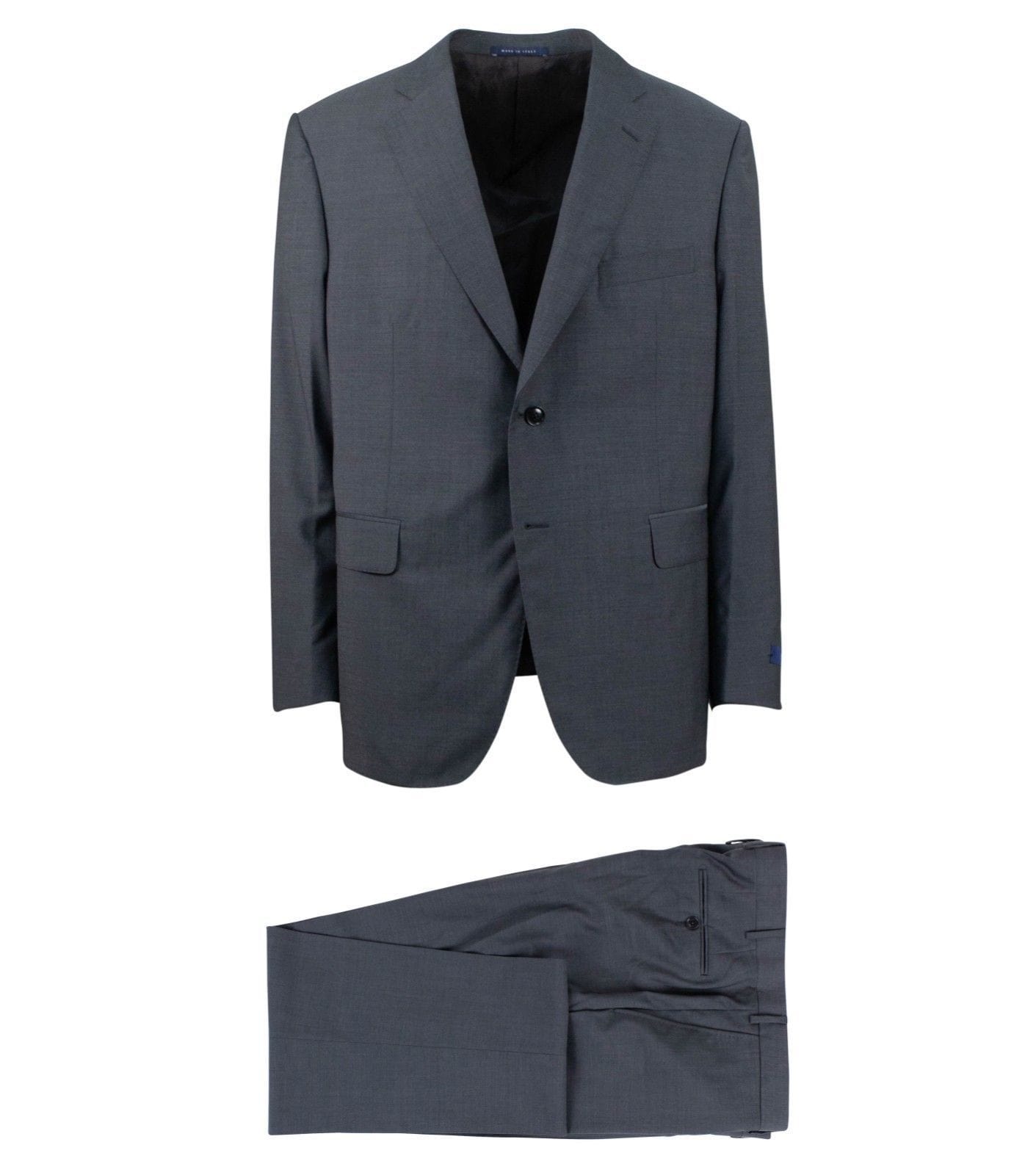 Wool Blend Two Button Solid Suit - Gray
