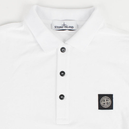 White Long Sleeve Cotton Blend Polo Shirt