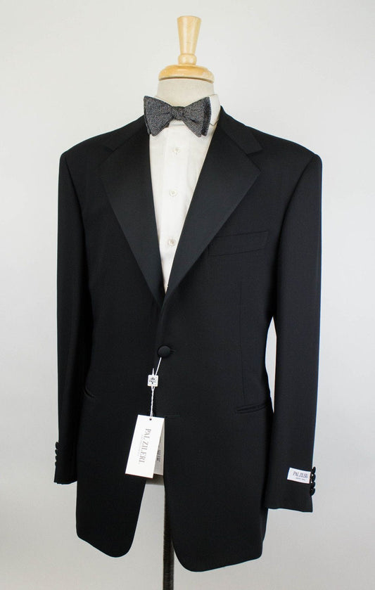 Wool & Satin Trim 3/2 Button Tuxedo Suit - Black