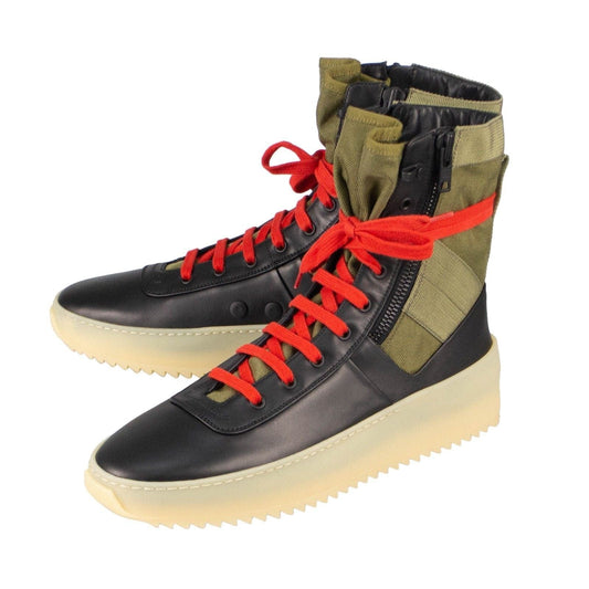 Black/Green Leather Jungle High-Top Sneakers