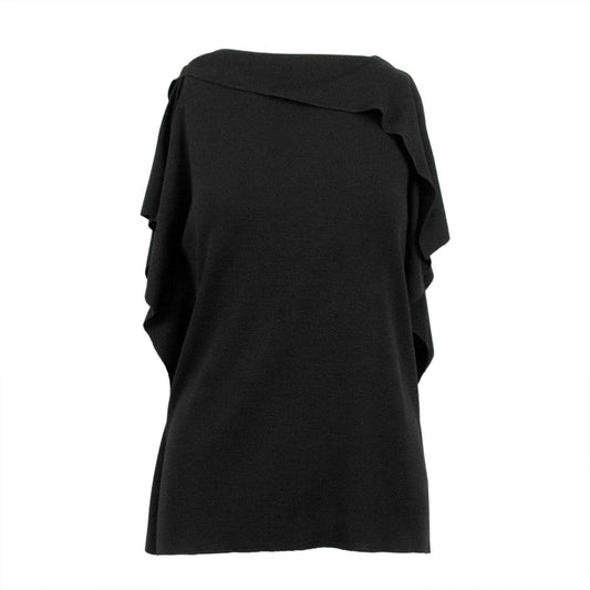 Wool Ruffle Knit Sweater - Black