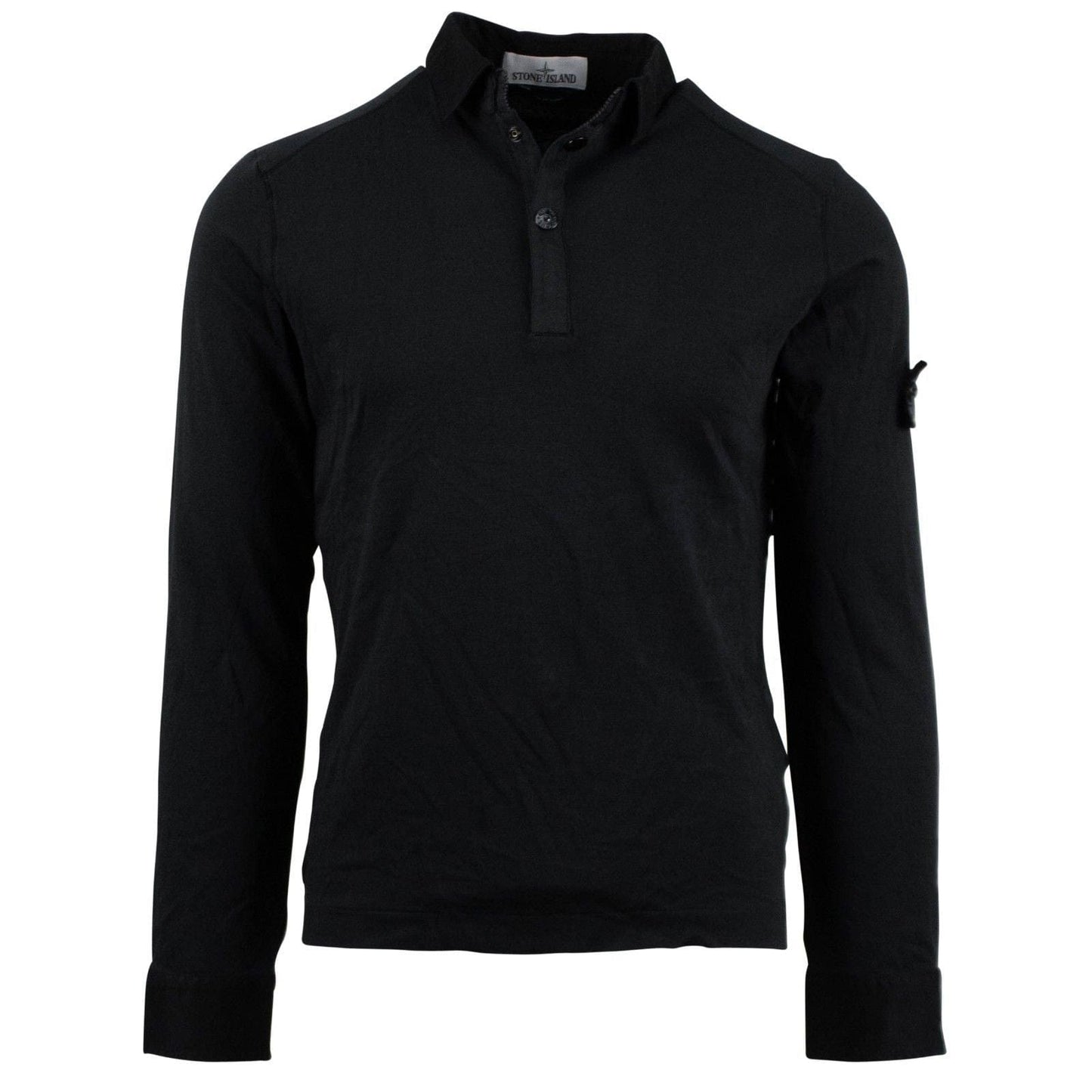 Black Long Sleeve Cotton Polo Shirt