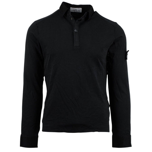 Black Long Sleeve Cotton Polo Shirt