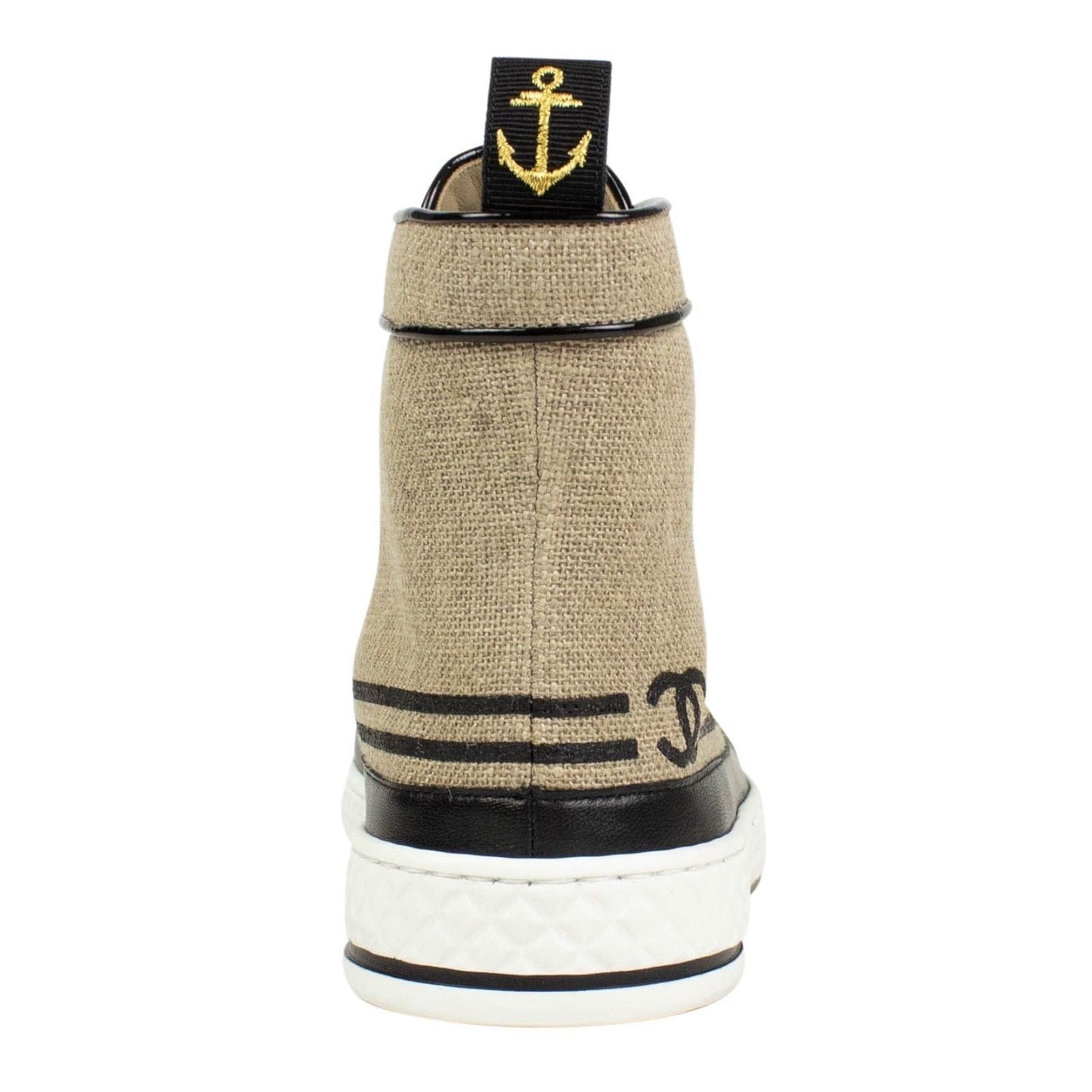 Burlap And Leather Lace Up Sneakers - Beige