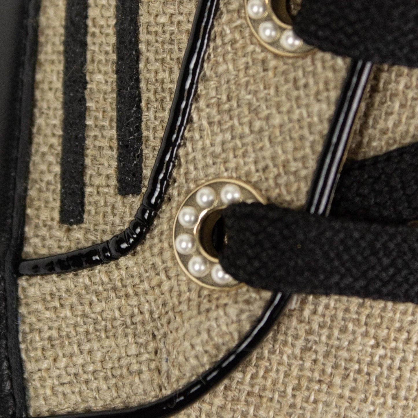 Burlap And Leather Lace Up Sneakers - Beige
