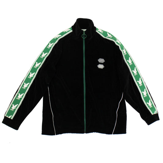 Velour Cotton Logo Tape Zip Up Track Jacket  - Black