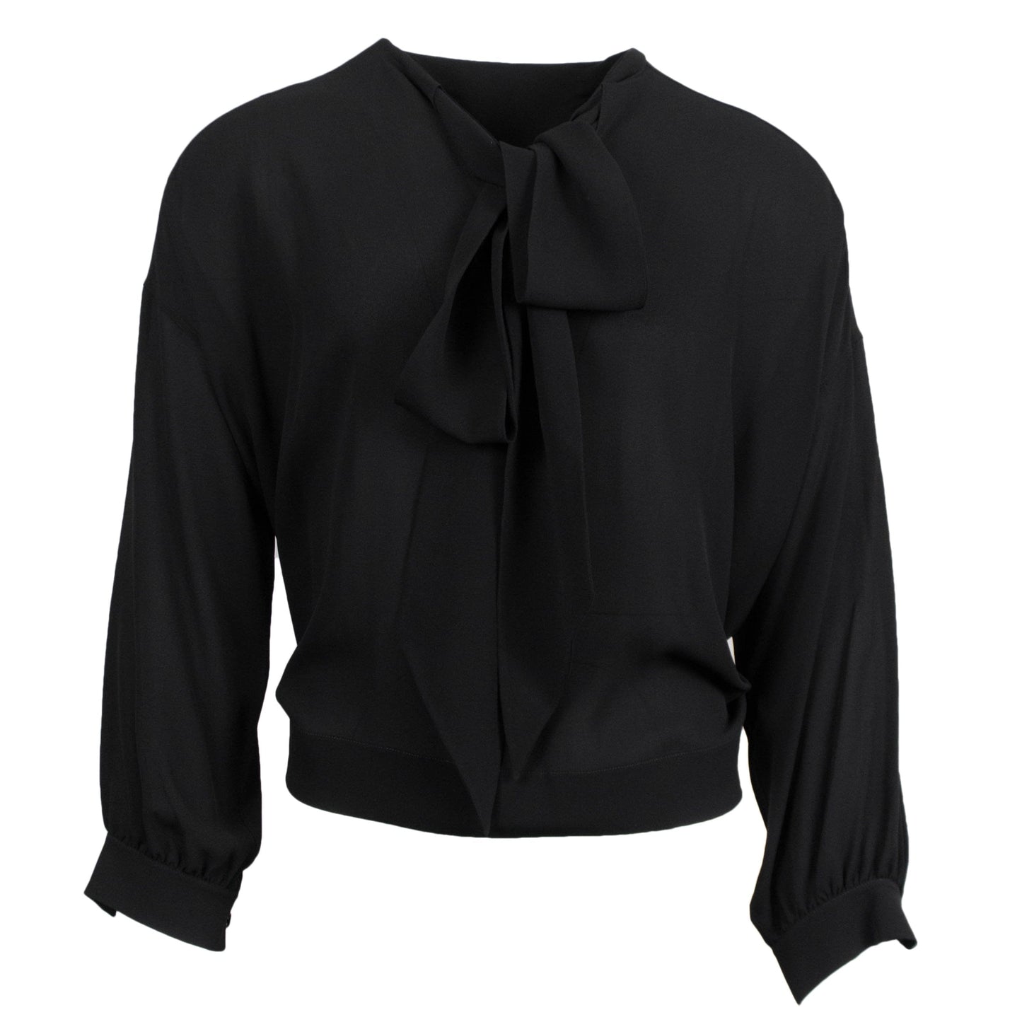 Black Silk Long Sleeve Ascot Blouse