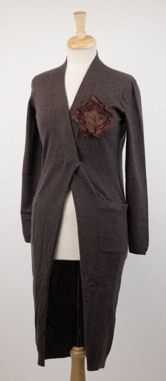 Cashmere W/ Broche Cardigan Sweater Dress - Brown