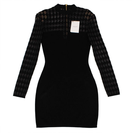 Openwork Knit Mini Dress - Black