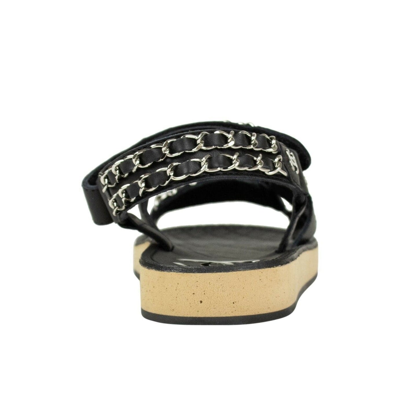 Braided Leather Silver Chain Sandals - Black