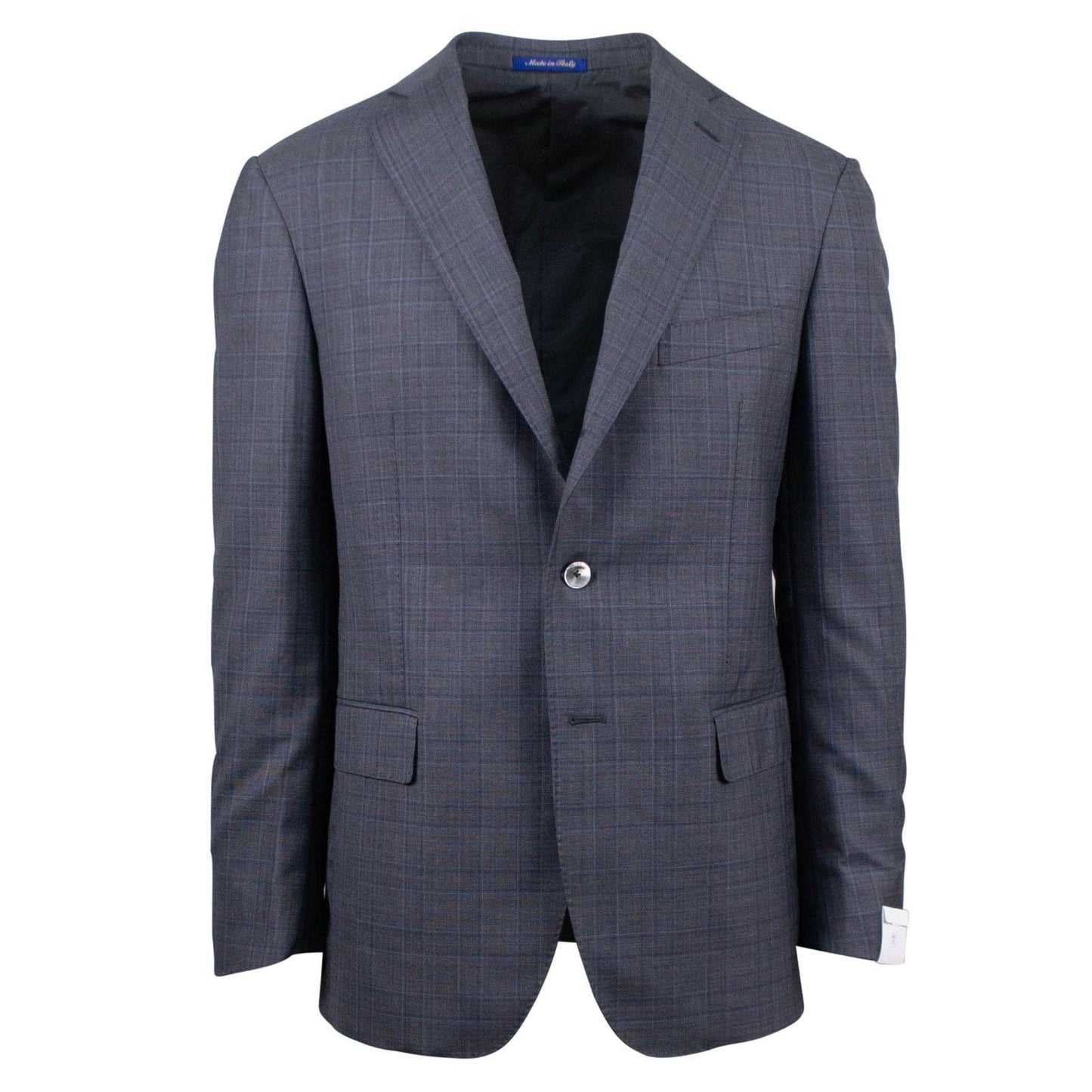 Windowpane Checked Wool Blend Thre Button Suit - Charcoal Gray / Blue