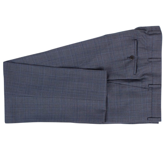 Windowpane Checked Wool Blend Thre Button Suit - Charcoal Gray / Blue