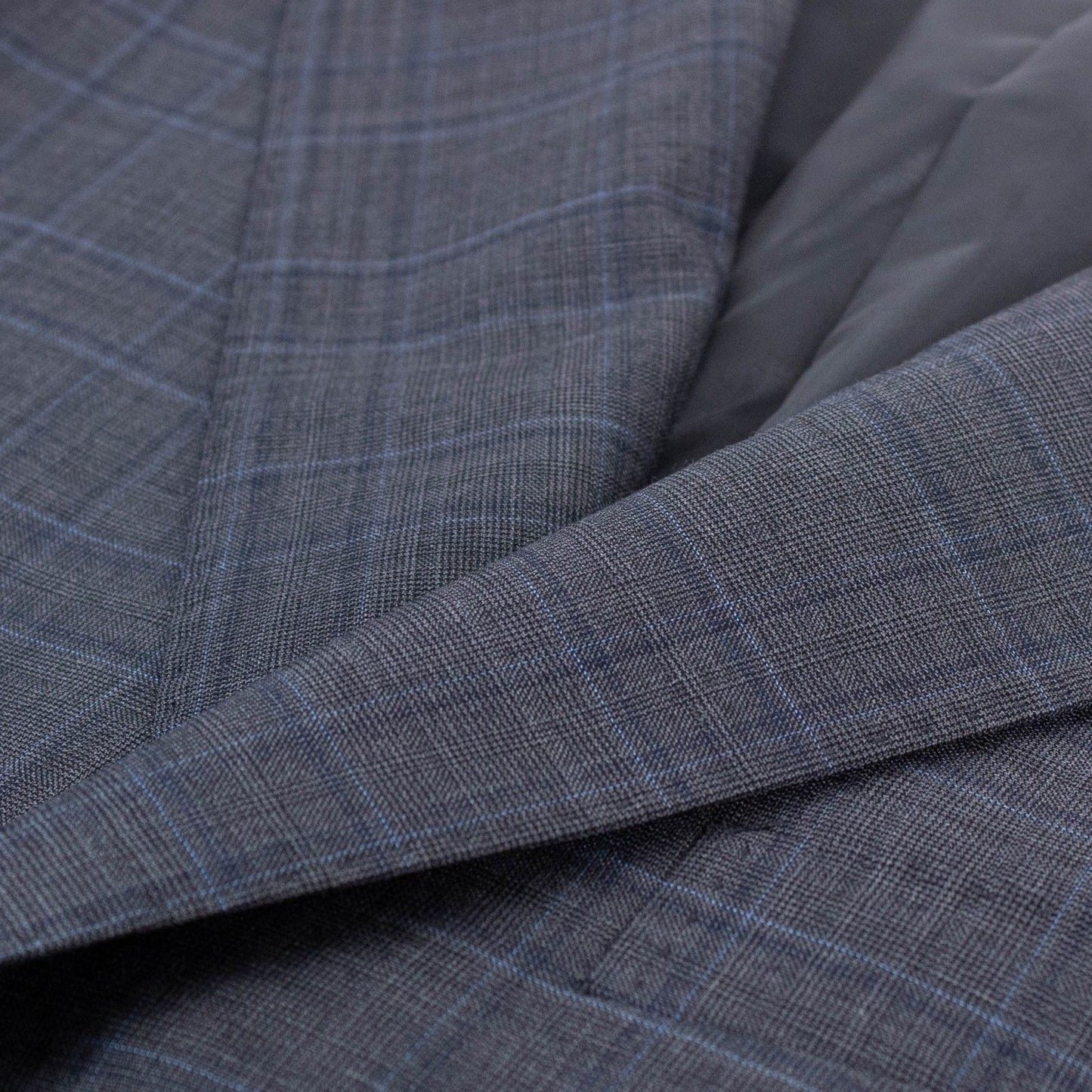 Windowpane Checked Wool Blend Thre Button Suit - Charcoal Gray / Blue