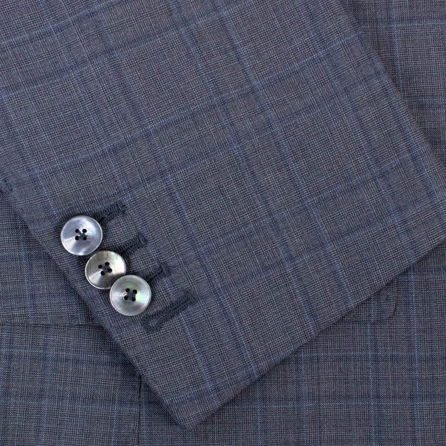 Windowpane Checked Wool Blend Thre Button Suit - Charcoal Gray / Blue