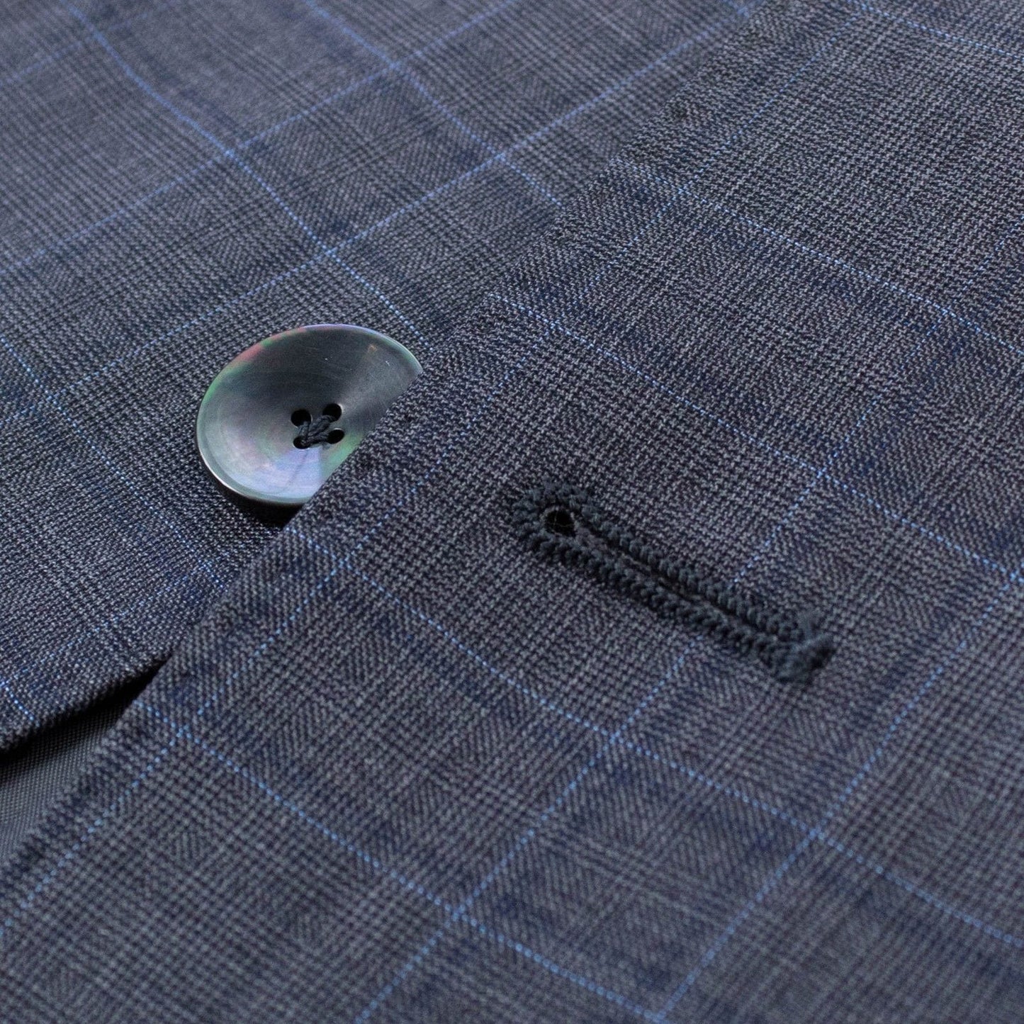 Windowpane Checked Wool Blend Thre Button Suit - Charcoal Gray / Blue
