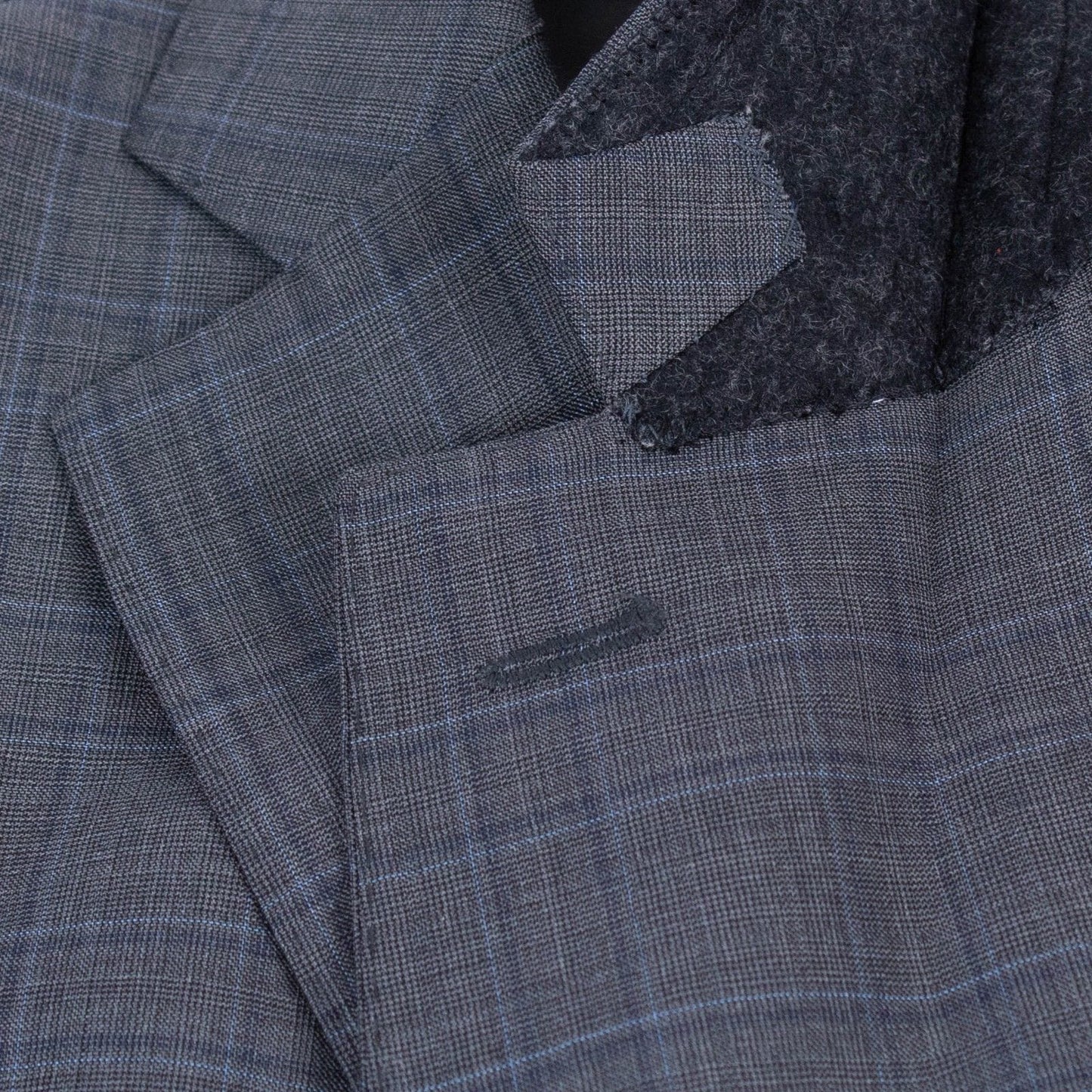 Windowpane Checked Wool Blend Thre Button Suit - Charcoal Gray / Blue