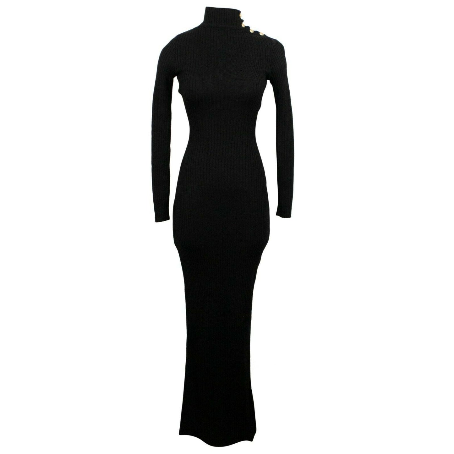 Construction Knit Ribbed Long Dress - Black