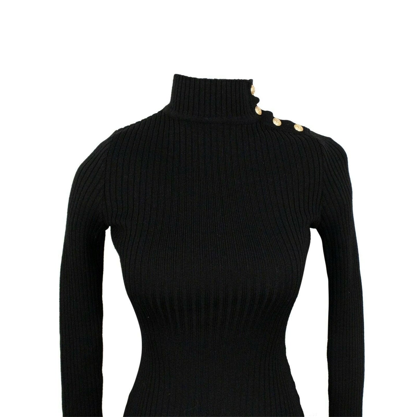 Construction Knit Ribbed Long Dress - Black