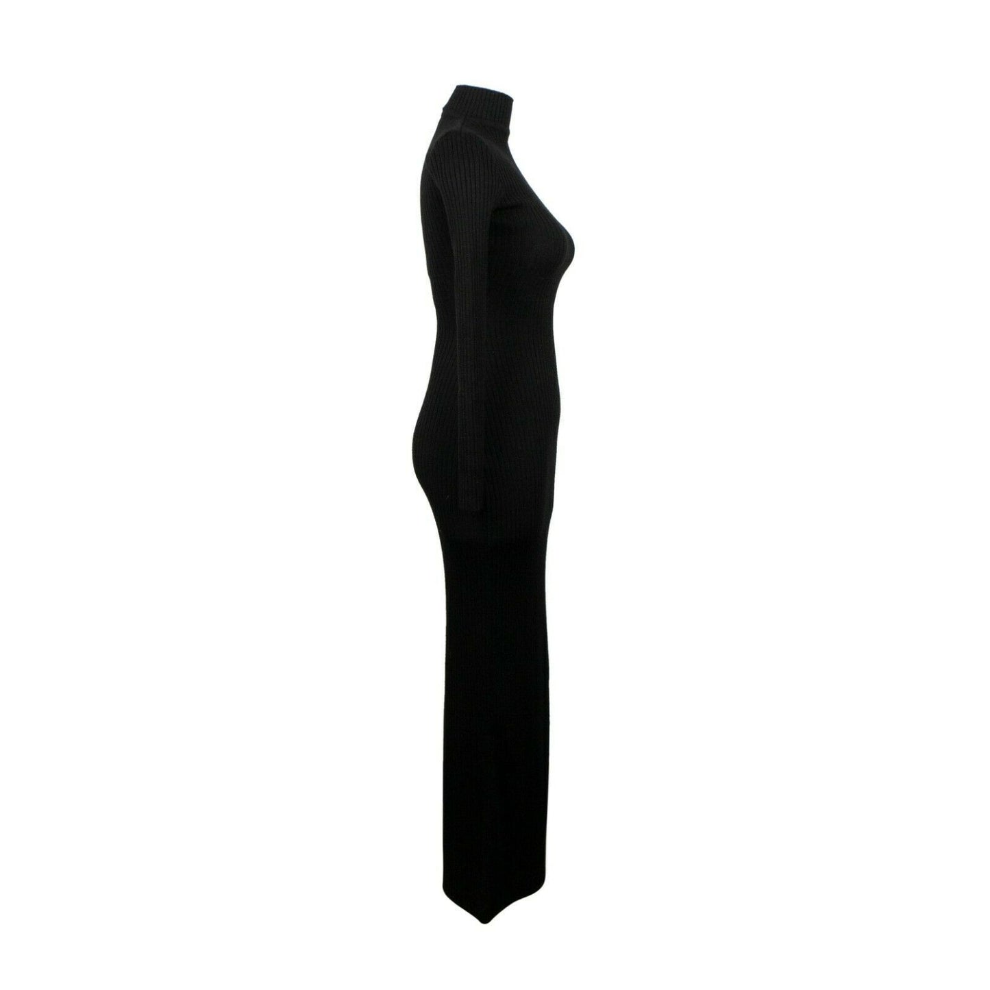 Construction Knit Ribbed Long Dress - Black