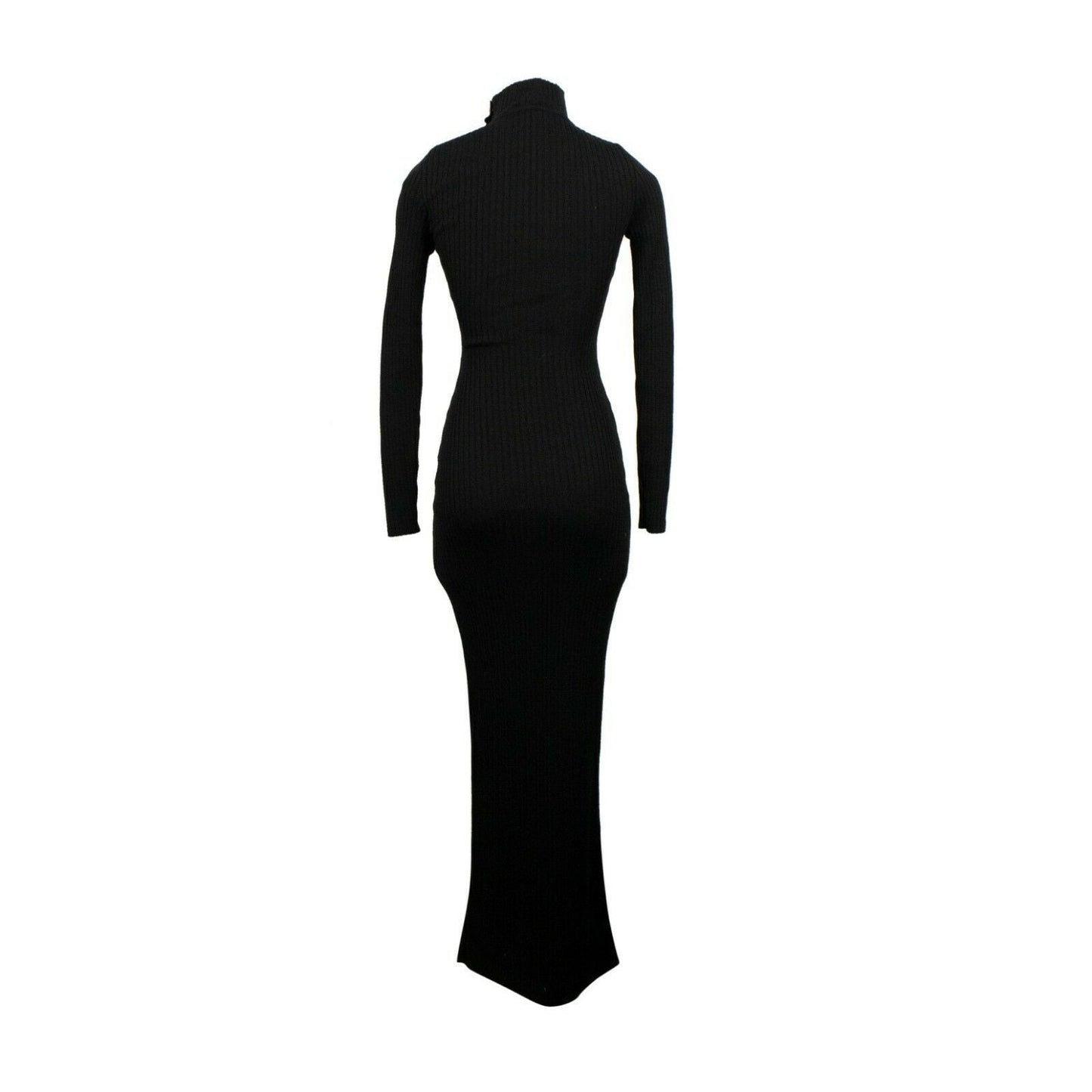 Construction Knit Ribbed Long Dress - Black