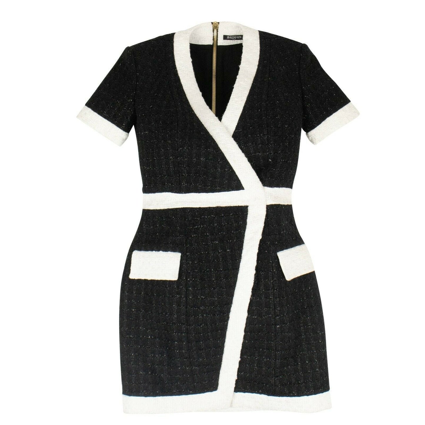 Bouclé Mini Tweed Wrap Dress - Black / White
