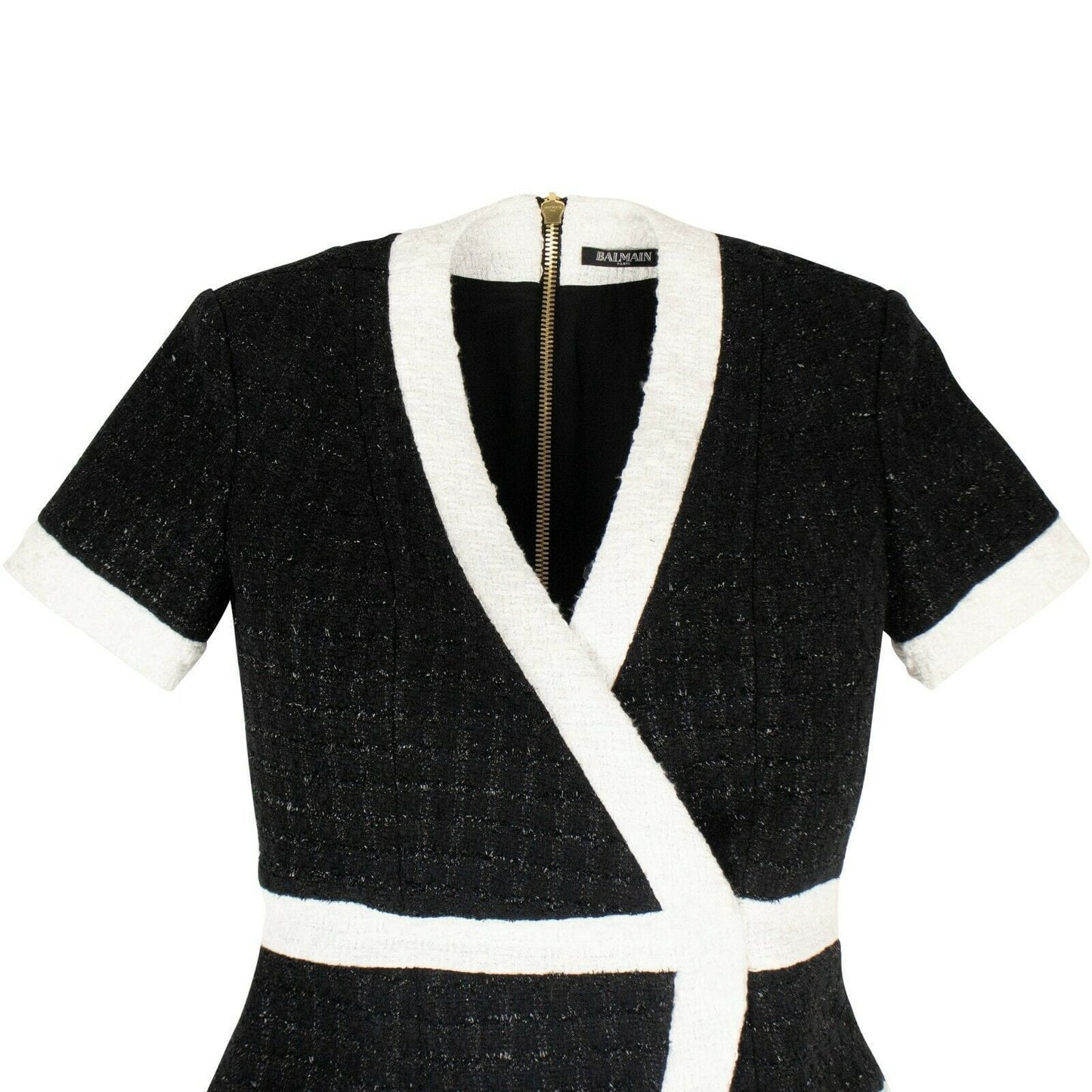Bouclé Mini Tweed Wrap Dress - Black / White