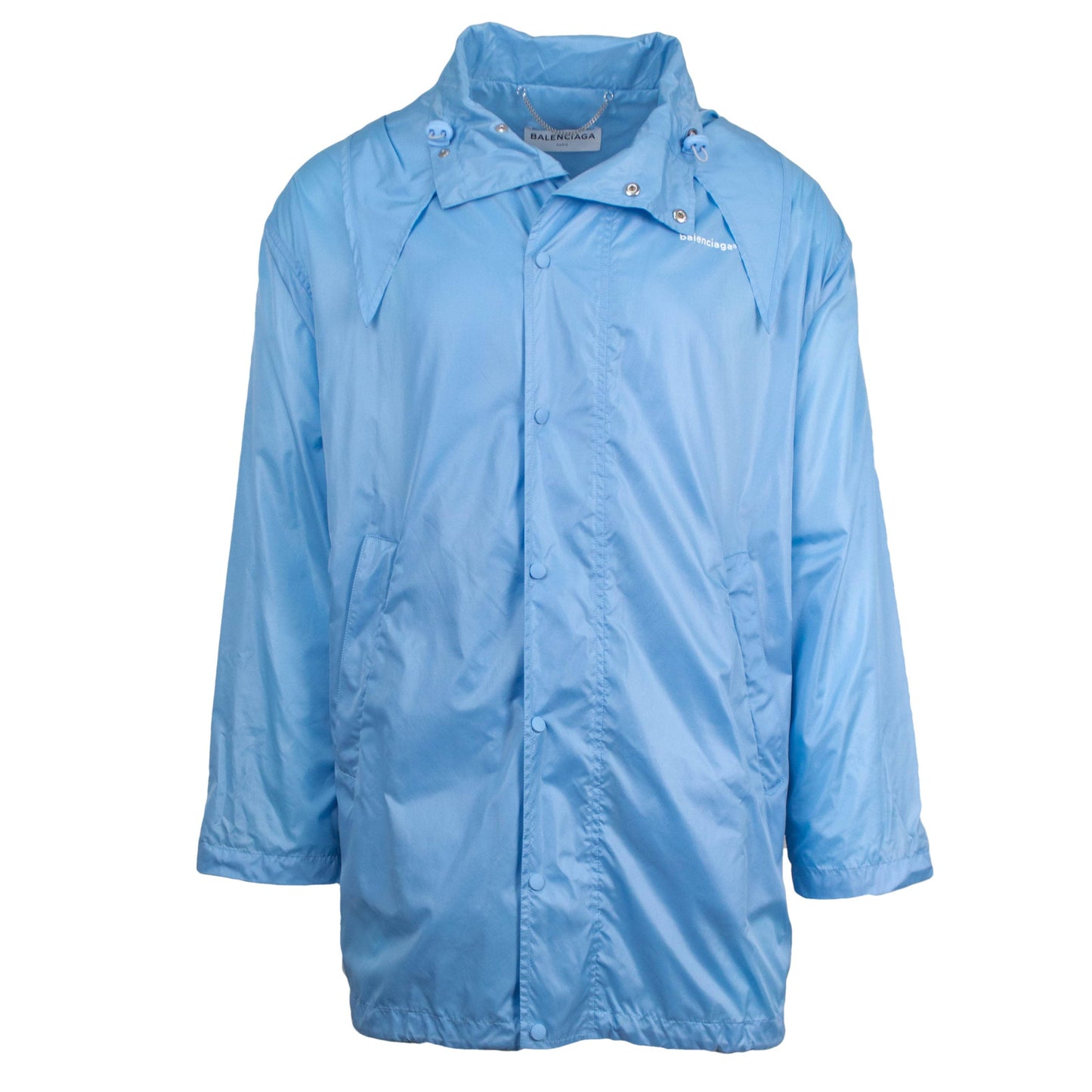 Blue Nylon Rainwear Hooded Trench Coat
