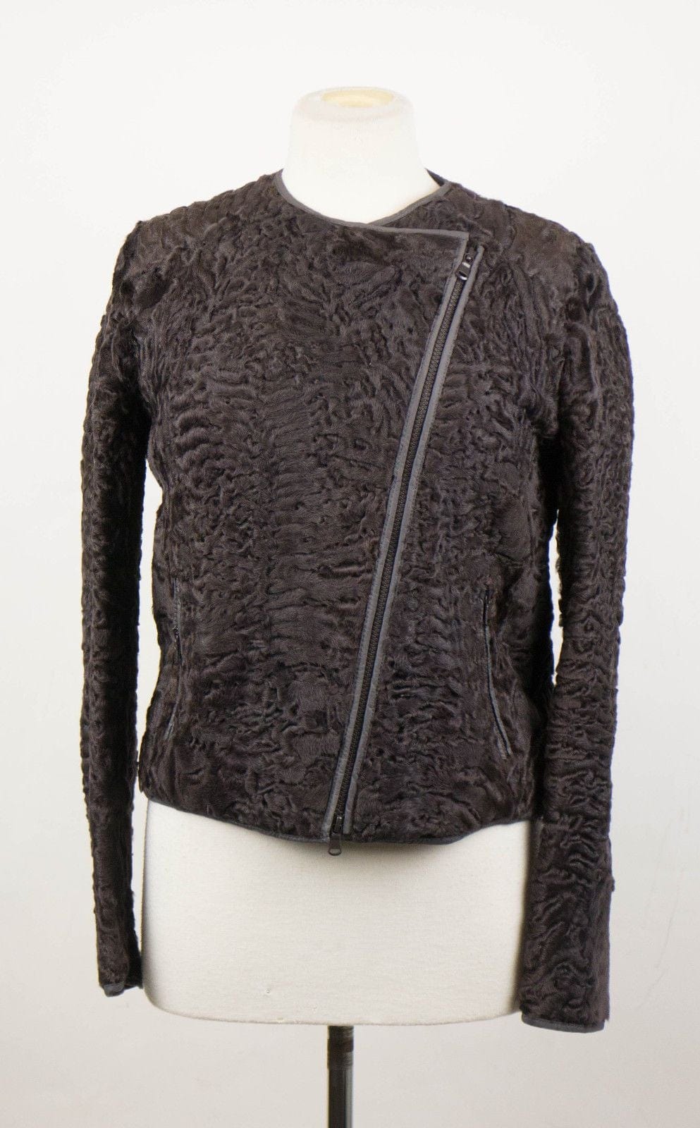Astrakhan Fur Biker Jacket - Dark Brown